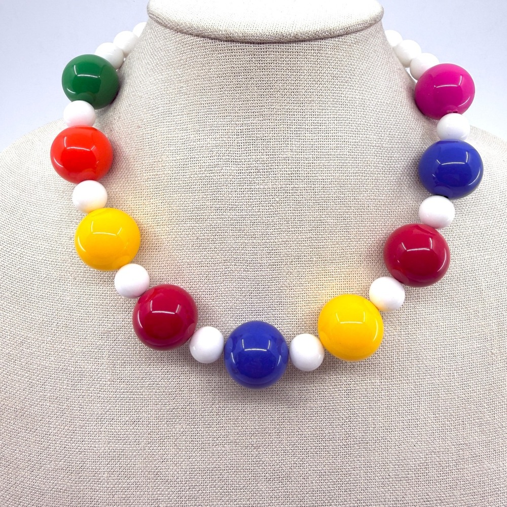 Chunky Multi Color Bead Statement Necklace Bright Fun Festival Layering Jewelry